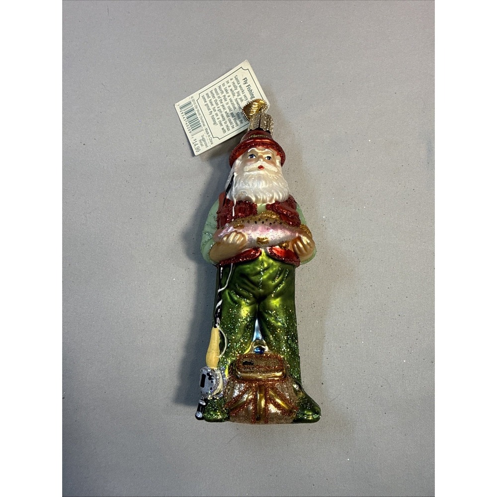 Old World Christmas Fly Fishing Santa Glass Blown Ornament 40209 Fisherman
